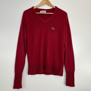 Vintage Izod Lacoste Blue Crocodile Logo Burgundy V Neck Sweatshirt Small Medium